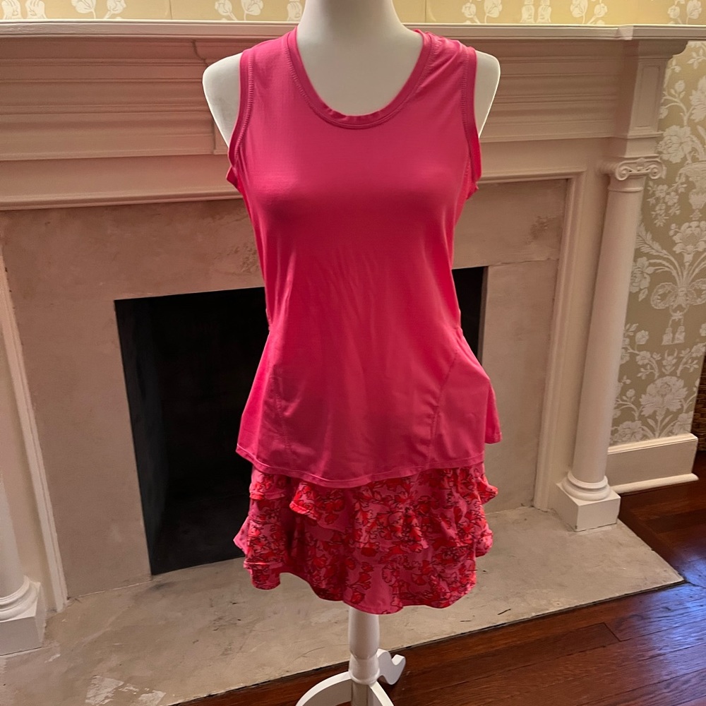 TAIL tennis-pickleball outfit in beautiful pink sweet pattern w ruffled skirt